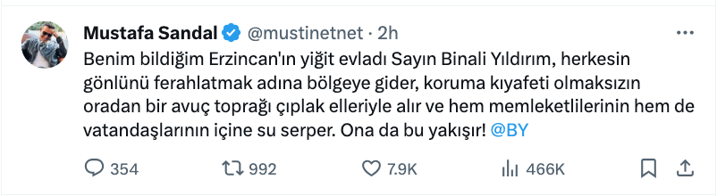 mustafa sandal dan erzincan daki maden kazasi sonrasi binali yildirim a cagri